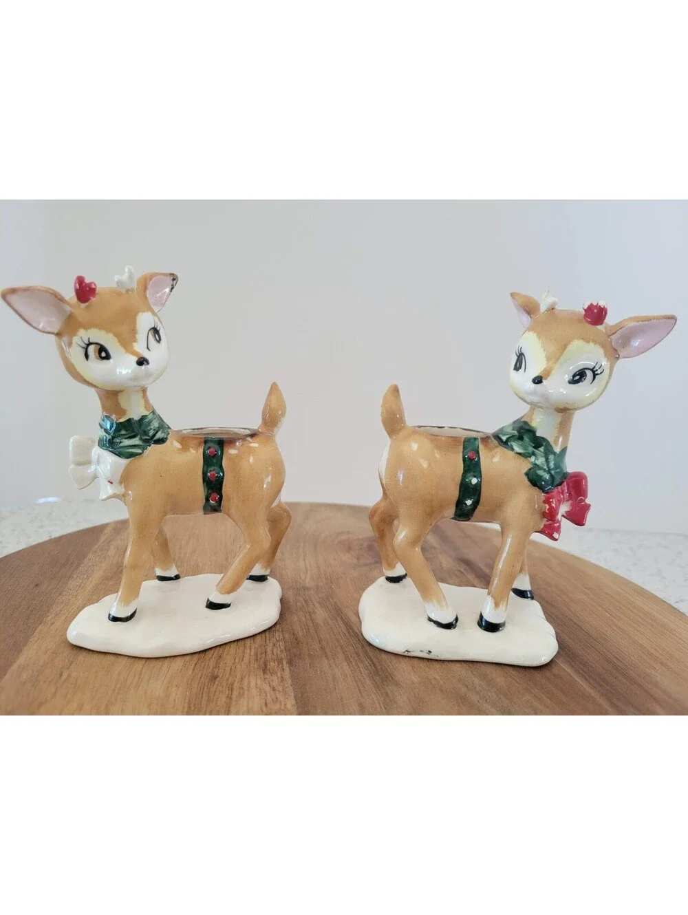 Vintage Lefton Christmas Reindeer Candleholders Set of 2 Japan 1269 Whimsical